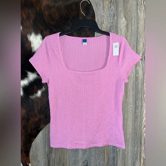 Old Navy NWT lavender purple scrunchy short sleeve scoop neck baby tee large - Picture 1 of 5